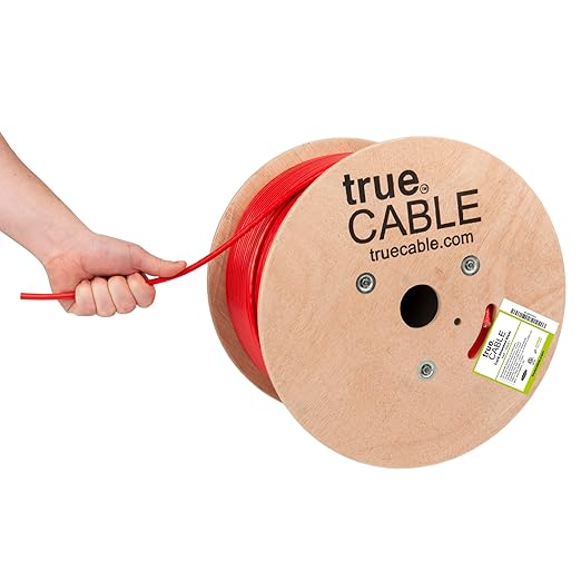 TRUE CABLE Cat6 Shielded Riser (CMR) Bulk Ethernet Cable, 1000ft, Red, 23AWG Solid Bare Copper, 550MHz, Overall Aluminum Foil Shield (F/UTP), PoE++ 100W, ETL Listed