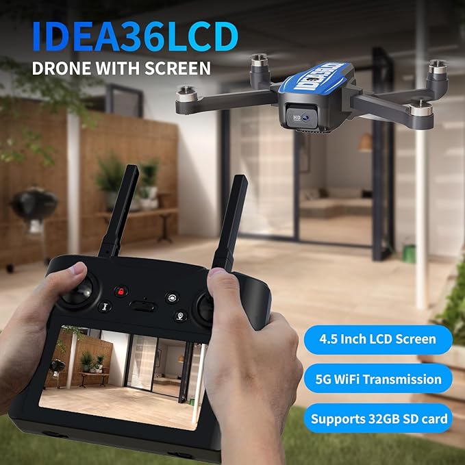 LE-IDEA GPS Drones with Camera for Adults 4k, IDEA36LCD Mini Drones with 4.5-inch LCD Screen Brushless Motor Optical Flow Positioning One Key Start, Foldable Remote Control Quadcopter for Beginners