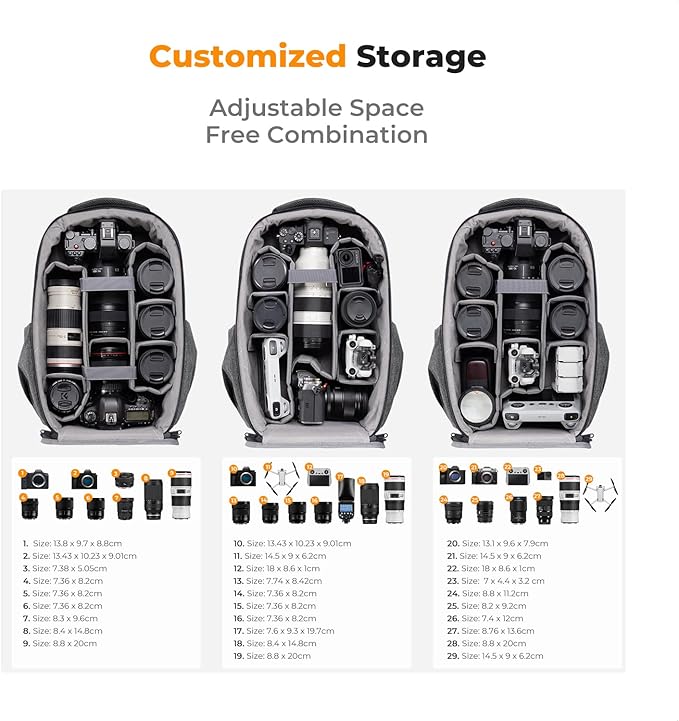 K&F Concept Camera Backpack,Hardshell Photography DSLR Camera Bag with 15-15.6 Inch Laptop Compartment Waterproof Hard Shell Camera Case Compatible with Canon/Nikon/Sony/DJI Mavic Drone