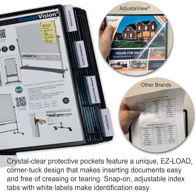 Ultimate Office SwitchFile Reference Organizer Displays Both Landscape or Portrait Documents, Desk or Wall Mount, Featuring, 10 EZ-Load Pockets to Hold 20 Sheets of Paper, Black Pockets