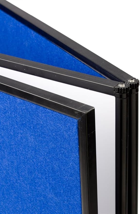 Tri Fold 3-Panel Display Board, 72 x 36, with Blue Hook & Loop-Receptive Fabric and Write-on Whiteboard
