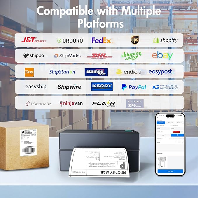 Bluetooth Thermal Shipping Label Printer: 4x6 Wireless Mini Clear Label Maker with Waterproof Tape for Small Business - Widely Used for USPS UPS Ebay Amazon Shopify Etsy