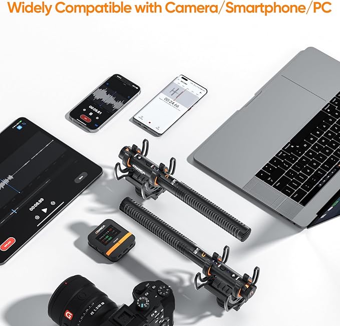 COMICA VM40 Combo Dual-Channel Wireless Shotgun Microphone, Professional Super Cardioid Video Mic, 32GB Storage, Safety Mode, Audio APP, Wireless Camera Mic for Filmmaking, Vlog, YouTube