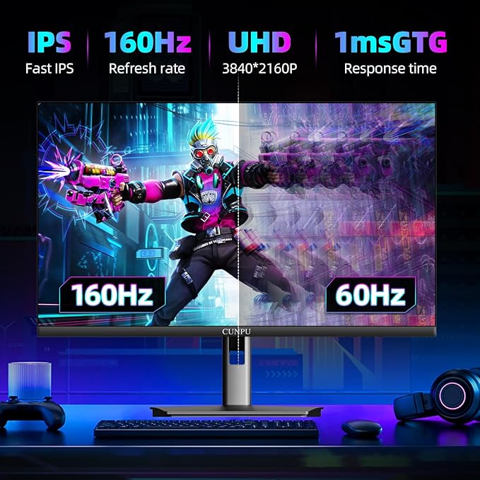 27 Inch 4K 144/160Hz Gaming Monitor, UHD 3840x2160 Fast IPS Panel PC Monitor, 135% sRGB, HDR400Nit, Freesync & G-sync, Support PS5 Xbox 4K 120Hz, HDMI 2.1,DP 1.4, Height/Vertical Adjustment