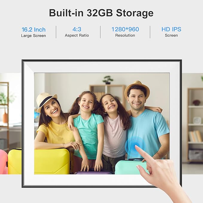 Large Digital Picture-Frame 16.2" Digital-Photo-Frame - 32GB Wireless Digital Frame, Touchscreen, Auto Rotate, Wall Mountable, Send Photo Video via App Email, Free Cloud, for Her Him