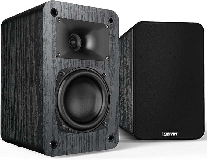 Saiyin Passive Bookshelf Speakers, 2-Way Passive Speakers, 3.5" Woofer & Silk Horn Tweeter, 60Hz Bass for Home/Office/Theater Pair (Needs Amplifier or Receiver to Operate)