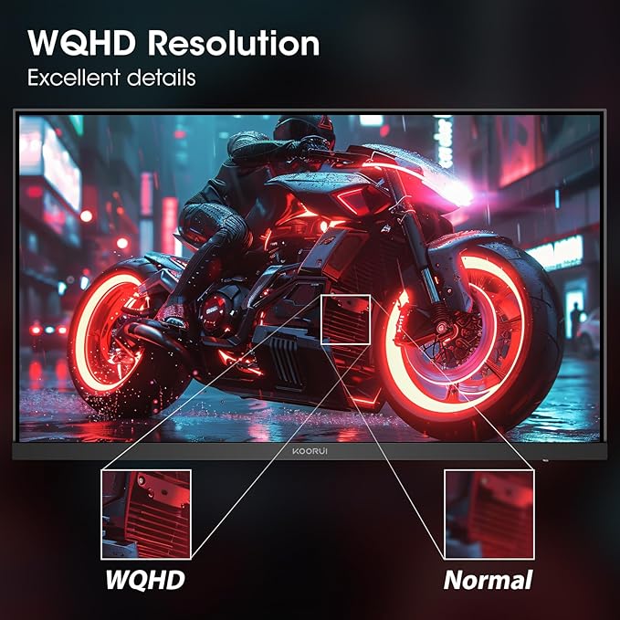 KOORUI 27" 200Hz Gaming Monitor, 1ms Fast IPS Computer Monitor, WQHD (2560 x 1440p) HDR 400 Display, DCI-P3 95% Color Gamut, FreeSync Premium, Adaptive G-Sync, HDMI x 2, DisplayPort, Black