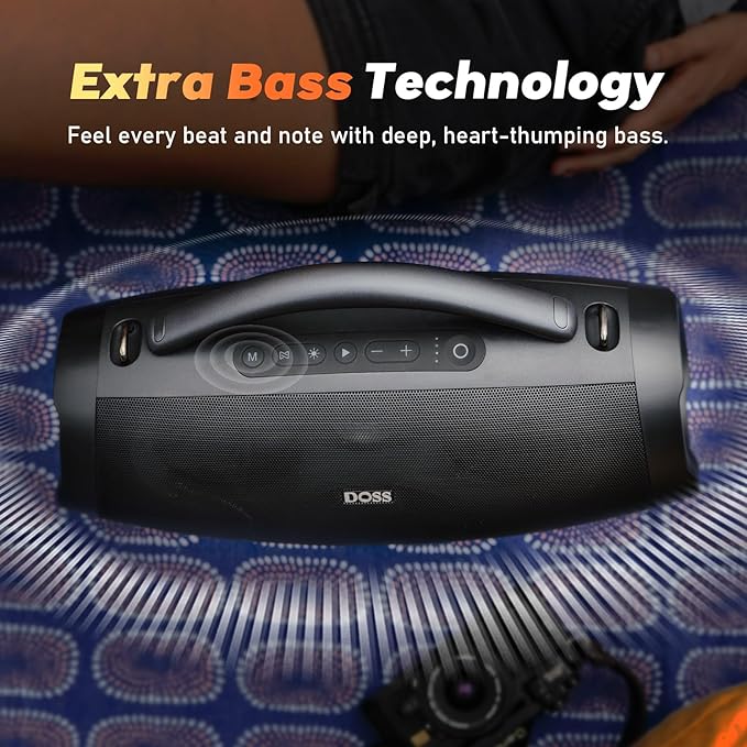 DOSS Extreme Boom Pro D200 240W Peak Outdoor Speaker, Punchy Bass, 26H Playtime, Beat-Synced Light, BT5.4, Stereo Pairing, IPX6 Waterproof for Camping, Beach, Tailgate Party-Orange