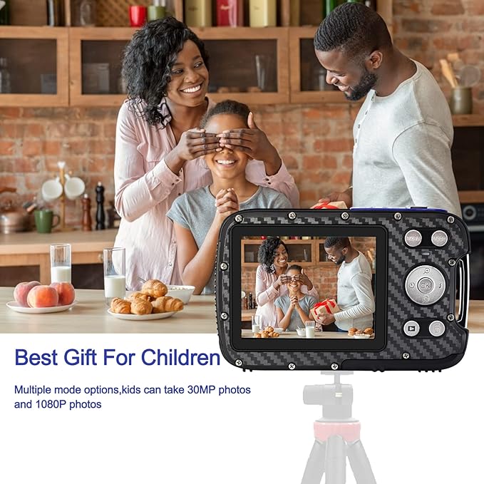 16FT Underwater Camera 30MP Waterproof Digital Camera with 32G Card and Rechargeable Battery, 18X Point and Shoot Camera for Boys Girls Children Teens Snorkeling Swimming Vacation(Blue)