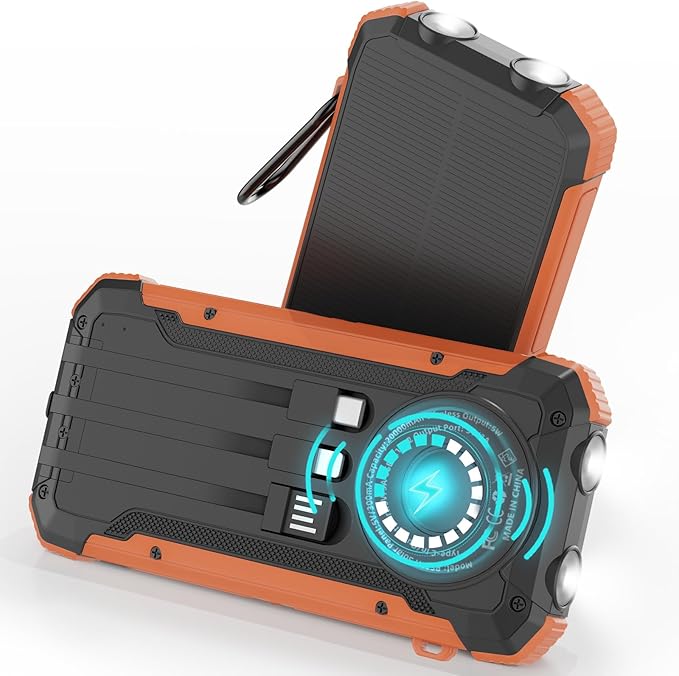 Solar Charger Power Bank 20,000mAh Portable Wireless Charger, Fast Charging External Battery Bank with 6 Outputs for Cell Phones,Portable Solar Panel with Dual Flashlight for Camping