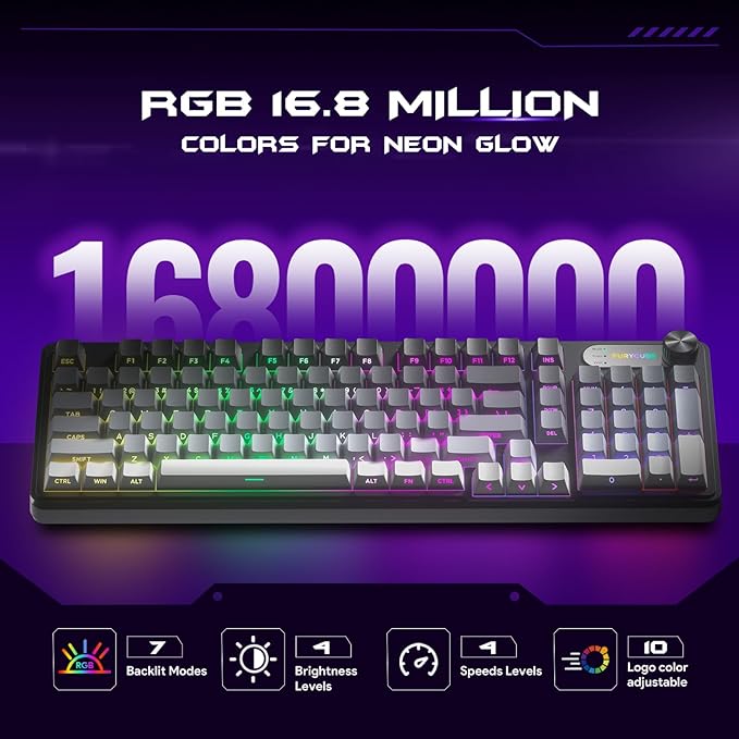 IP98 Gaming Keyboard - Wired Keyboard with RGB Backlighting, IPX8 Water Resistance, and Side Printed PBT Translucent Keycaps, Suitable for Gaming or Work (Gray-White)