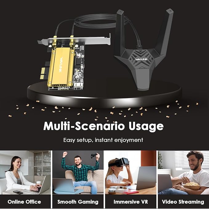 WAVLINK PCIe WiFi 6E WiFi Card with Magnetic Antennas, 2025 Tri-Band AX5400 Wireless Network Card with Bluetooth 5.3, AX210 Chip, MU-MIMO, WPA3, OFDMA, Low-Profile Bracket, Heat Sink