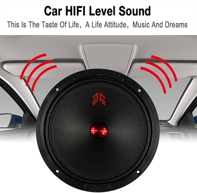 MX80P1 Midrange Loudspeaker 8" Red Dust Cap, 480W Max, 4 Ohms, Premium Quality Audio Door Speakers for Car or Truck Stereo Sound System, Black (2 Speaker)