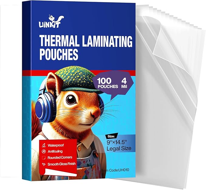Uinkit 4Mil 100Pack Legal Size Laminating Sheets, 8.5"x14" (9x14.5) Inches Laminate Pouches, Bubble-Free Protector for Documents Photo, Use in Office School Supplies with Thermal Laminator Machine
