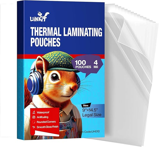 Uinkit 4Mil 100Pack Legal Size Laminating Sheets, 8.5"x14" (9x14.5) Inches Laminate Pouches, Bubble-Free Protector for Documents Photo, Use in Office School Supplies with Thermal Laminator Machine