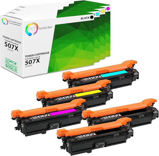 TCT 507X 507A Toner Cartridge 5 Pack - Compatible Replacement for HP 507X 507A CE400X CE401A CE402A CE403A Works with HP Laserjet Enterprise M551 M575 Printers (Black Cyan Magenta Yellow)