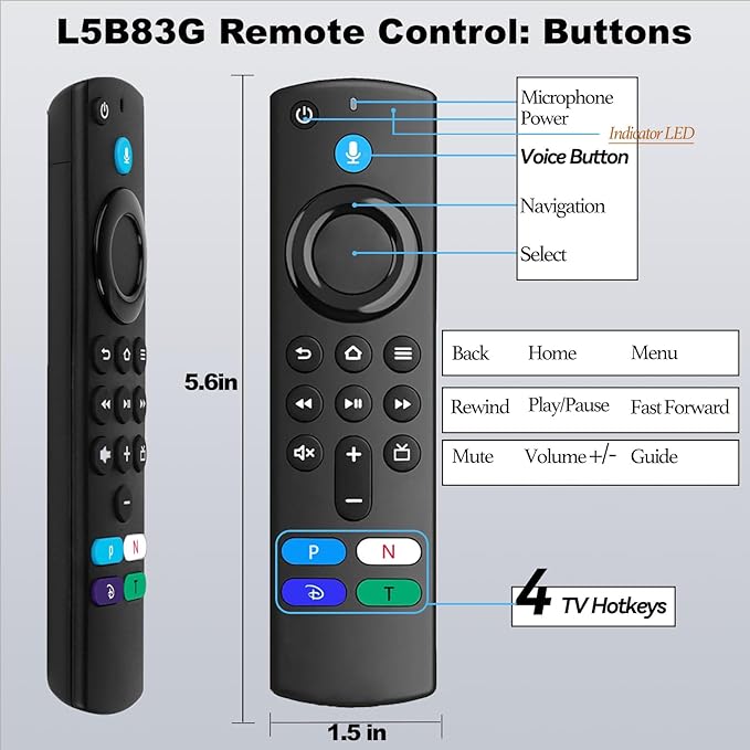 (Pack of 1) New Voice Replacement TV Remote Compatible with Stick 3rd Gen L5B83G, with Amazon Smart TVs Stick (2nd Gen,3rd Gen,Lite,4K)
