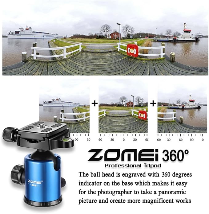 ZOMEI Z818 Tall Camera Tripod 65'' Aluminium Alloy Monopod with 360 Panorama Ball Head Quick Release Plate(Blue)