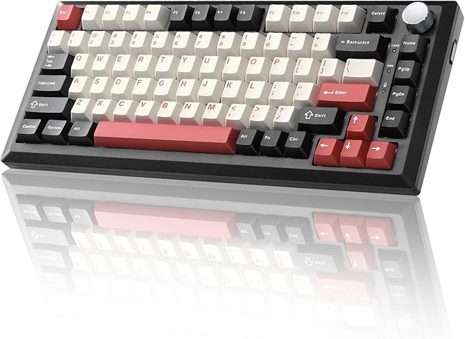 Y75 Wireless Mechanical Keyboard,75% Hot Swappable Custom Keyboard with Knob,RGB Backlit, PBT Keycaps,2.4GHz/USB-C/BT5.0 Mechanical Gaming Keyboards(Black&Red,Milk Switch)