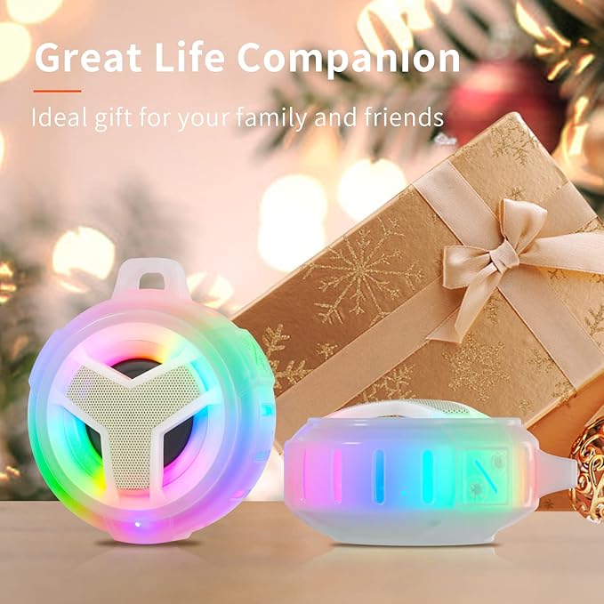EBODA Bluetooth Shower Speaker, Portable Bluetooth Speakers, IP67 Waterproof Wireless Speaker with LED Light, 2000mAh, True Wireless Stereo, for Men and Women, Unique Music Gifts