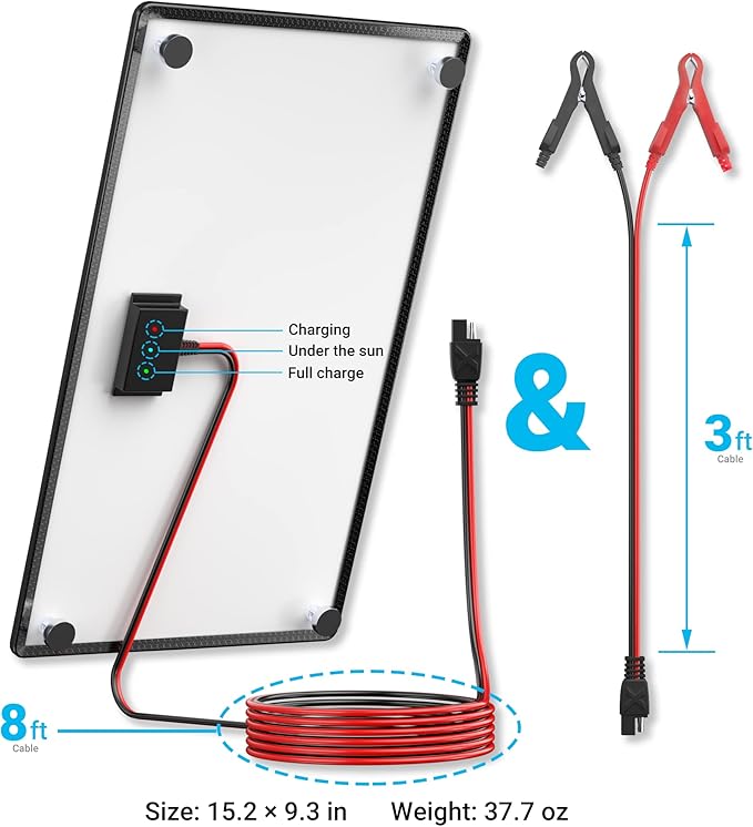 POWOXI 10W 12V Magnetic Solar Battery Trickle Charger Maintainer, Built-in MPPT Intelligent Charge Controller, Waterproof Solar Trickle Charger Alligator Clip for Car RV Motorcycle Marine, etc.
