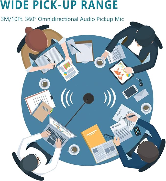 Upgraded USB Conference Microphone for Computer, 360° Omnidirectional Condenser Mic with Mute Key, Great for Video Conference, Gaming, Chatting, Skype, Plug & Play, Windows macOS, Ideal for Gift