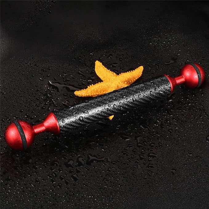 Carbon Fiber Underwater Float Arm, 1-inch Dual Ball Buoyancy Arm for Underwater Camera Tray, Video Light & Strobe for Scuba Diving Photography & Videography (Red, 10 inches)