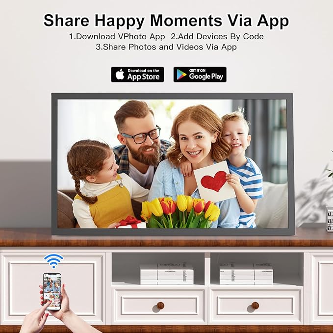 Large Digital Picture Frame 21.5" WiFi Photo-Frame - 32GB 1920x1080 FHD 1080P Digital Frame, Sync Phone, Mirror its Screen on Smart Frame, Share Photo Video via App Email, Wall Mounted, Gifts for Mom
