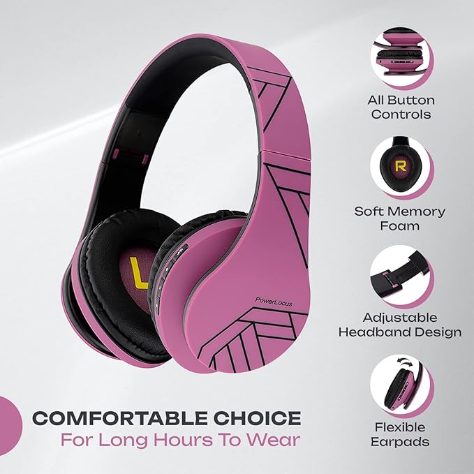 PowerLocus Bluetooth Over-Ear Headphones, Wireless Stereo Foldable Headphones Wireless and Wired Headsets with Built-in Mic, Micro SD/TF, FM for iPhone/Samsung/iPad/PC (Purple)