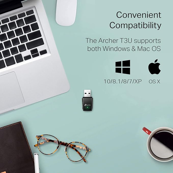 TP-Link AC1300 USB WiFi Adapter(Archer T3U)- 2.4G/5G Dual Band Wireless Network Adapter for PC Desktop, MU-MIMO WiFi Dongle, USB 3.0, Supports Windows 11, 10, 8.1, 8, 7, XP/Mac OS X 10.9-10.14