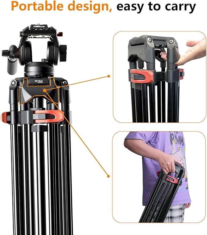 COMAN Camera Tripod, Heavy Duty Tripod for Camera with 72" Aluminium and 360 Degree Fluid Head for Canon Nikon DSLR Camcorder Video Shooting