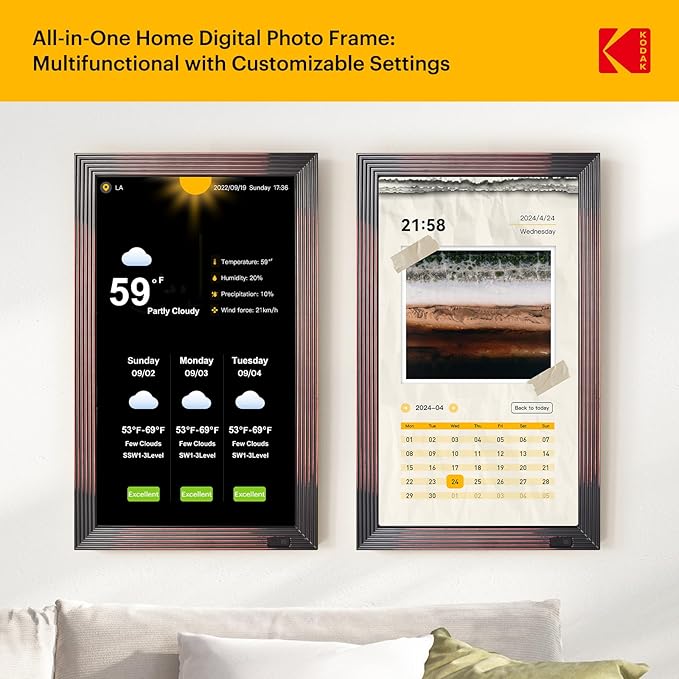 KODAK 21.5" Smart Digital Picture Frame with 32GB+2GB RAM - Auto-Rotating 1920 * 1080 FHD IPS Screen, Remote Control, WiFi/SD Card/App Connectivity for Home, Office & Cafe