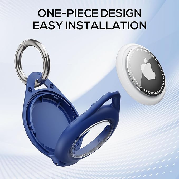 Waterproof Airtag Holder - 4 Pack Airtag Keychain Holder Compatible with Apple AirTags, Ultra Durable Anti-Scratches Protective Case with Keyring for Luggage, Backpack, Pet, Bag, Black/Blue