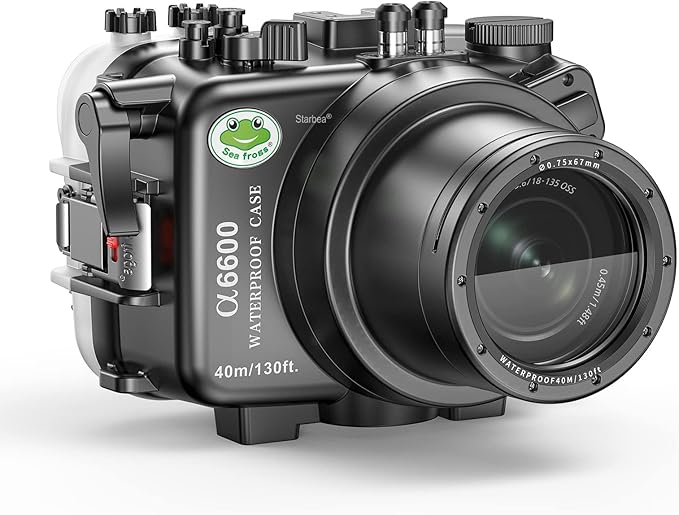 Sea frogs Underwater Camera Case Compatible with Sony A6600 28-70MM IPX8 40m/130ft Maximum Diving Depth Waterproof Camera Housing for Diving, Surfing, Rowing, Skiing