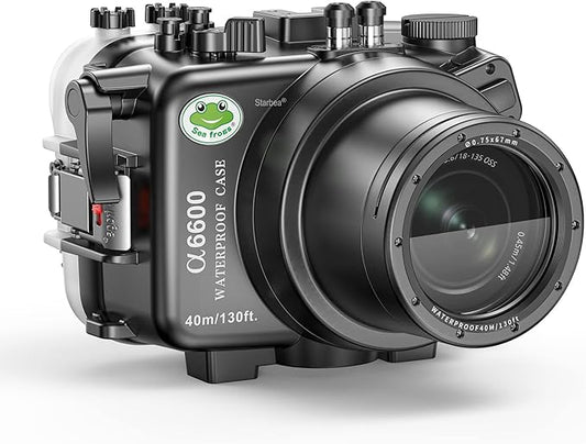 Sea frogs Underwater Camera Case Compatible with Sony A6600 28-70MM IPX8 40m/130ft Maximum Diving Depth Waterproof Camera Housing for Diving, Surfing, Rowing, Skiing