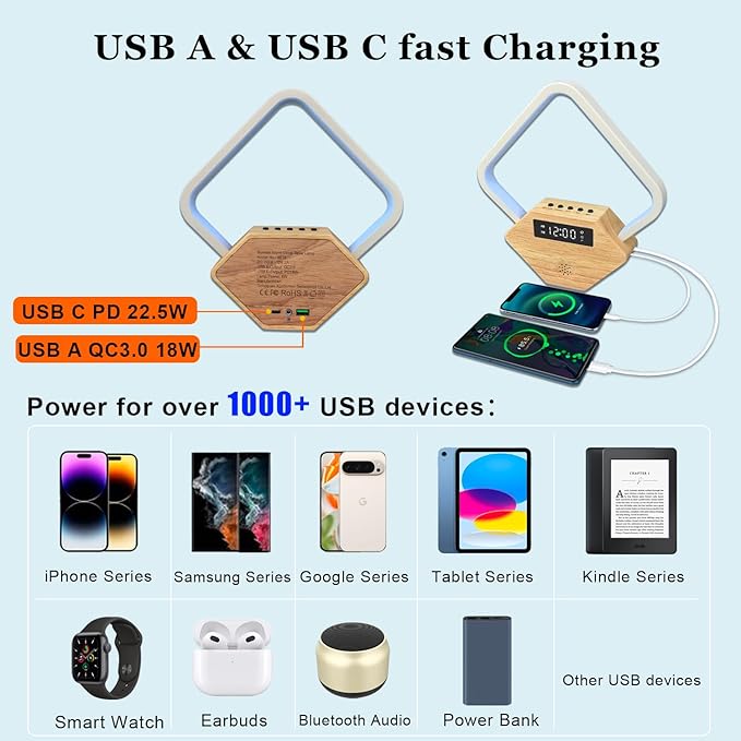 Wood Sunrise Alarm Clock with White Noise Machine 3 Color Night Light 15 Soothing Sounds Sleep Aid 30/60/90min Timer 10 Alarm Ringtones USB C PD Phone Charger Anniversary Birthday Gifts for Women Men