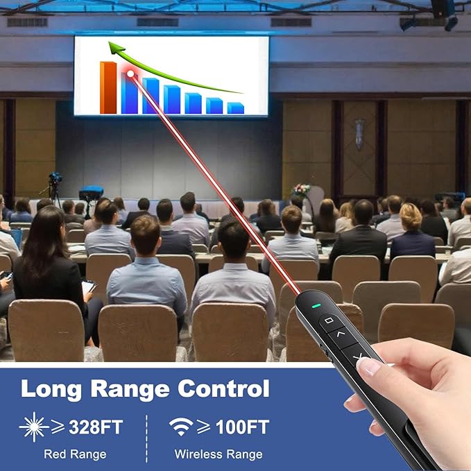 QUI Presentation Clicker for PowerPoint, RF 2.4GHz USB C Wireless Presenter Remote with Volume Control, PowerPoint Clicker Slide Advancer for Mac, Windows, Laptop, Keynote