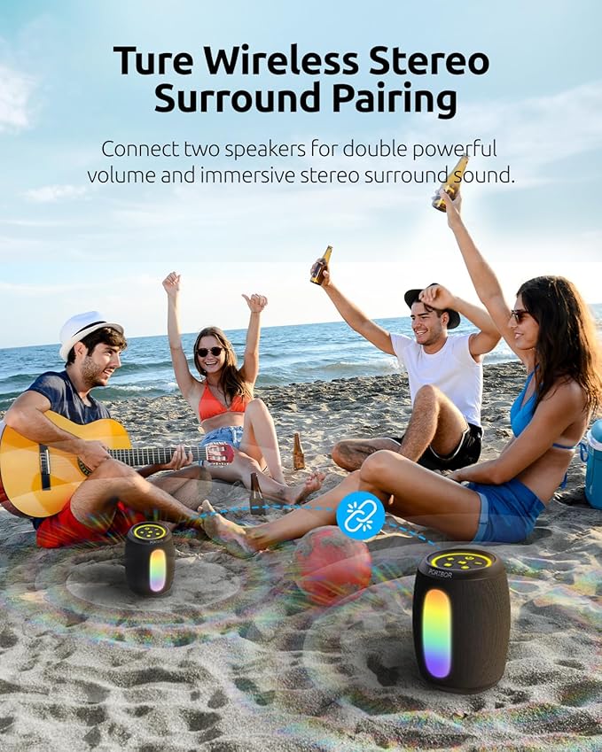 Portable Bluetooth Speaker with Lights, Powerful Sound, Stocking Stuffers, IPX5 Waterproof, Wireless BT5.3, TWS Pairing, 15H Playtime, for Outdoor/Home/Party/Beach, White Elephant Gifts for Adults