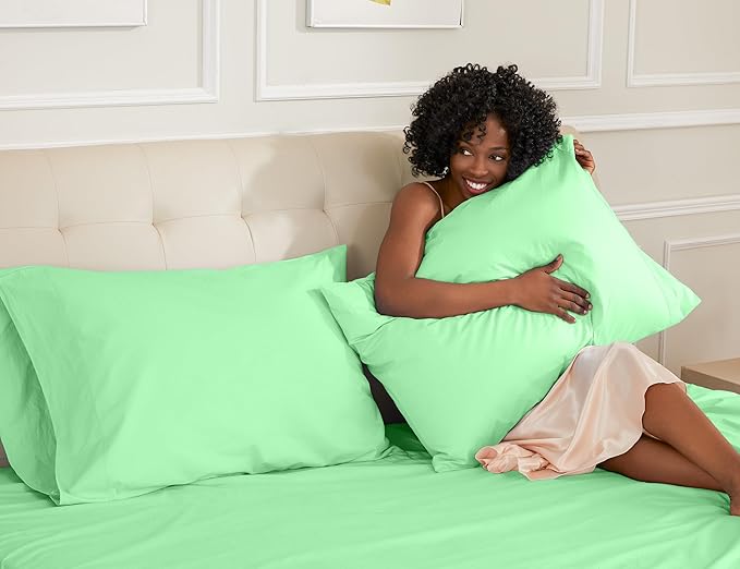 Sunflower King Pillowcases Set of 2, 100% Cotton King Size Pillow Cases 2, 20×40 inches Green Ash, Soft and Breathable