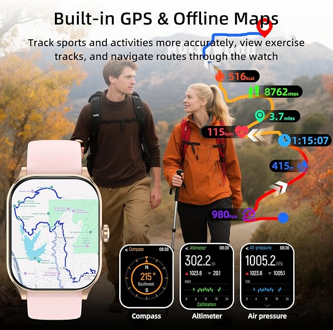 Smart Watch with AI (Built-in GPS + Map), 1.96" HD Fitness Tracker for Men Women, 100+ Sports Modes, Call/Reply/Notification, 24/7 Heart Rate & Sleep Monitor, Waterproof Smartwatch for Android iPhone