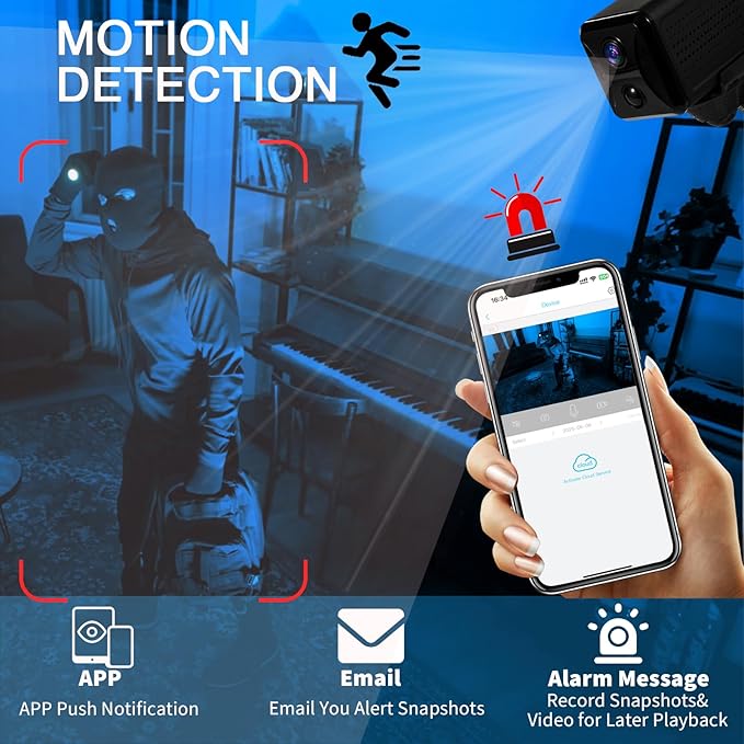 4G LTE Hidden Camera,Cellular Security Camera No WiFi with 4G SIM Card, 4K HD Portable Car Spy Camera, 160° Wide View, with Night Vision, AI Motion Detection Alert App Control