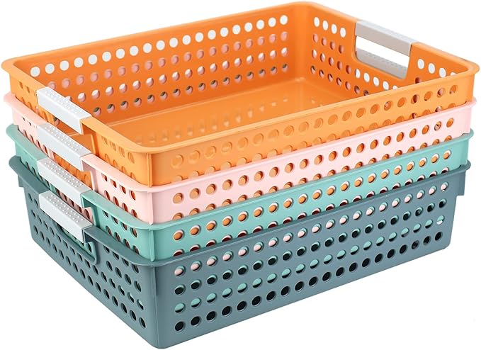 Turn in Trays Classroom, 4Pcs Paper Trays for Classroom, Book Baskets for Library, Drawers, Office, Home