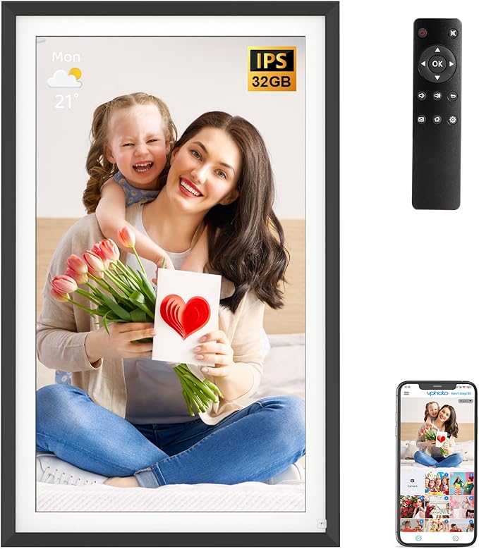 Large Digital Picture Frame 15.6-Inch-WiFi-Photo-Frame - 1920*1080 FHD Touch Screen Digital Frame, 32GB, Tabletop&Wall Mounted, Auto Rotate, Sharing Photos and Videos via App Email, Gifts for Mom Dad