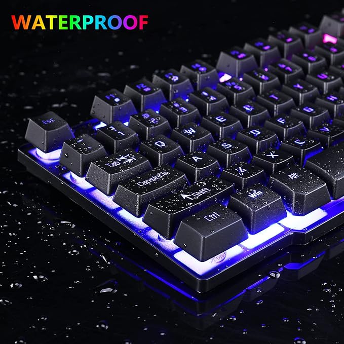 RGB Gaming Keyboard and Colorful Mouse Combo,USB Wired LED Backlight,Letter Glow,Mechanical Feeling for Laptop PC Computer Game and Work