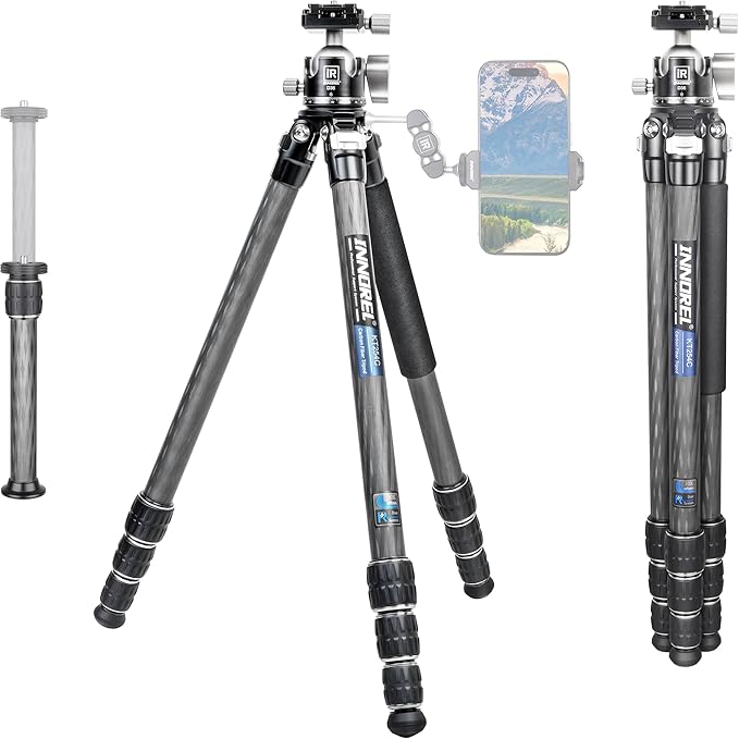 Carbon Fiber Tripod Monopod INNOREL KT254C Professional Portable Compact Travel Tripod for DSLR Camera Stand Support 1.01in/25.6mm Tube Load 33lb/15kg with D36 Low Gravity Center Panoramic Ballhead