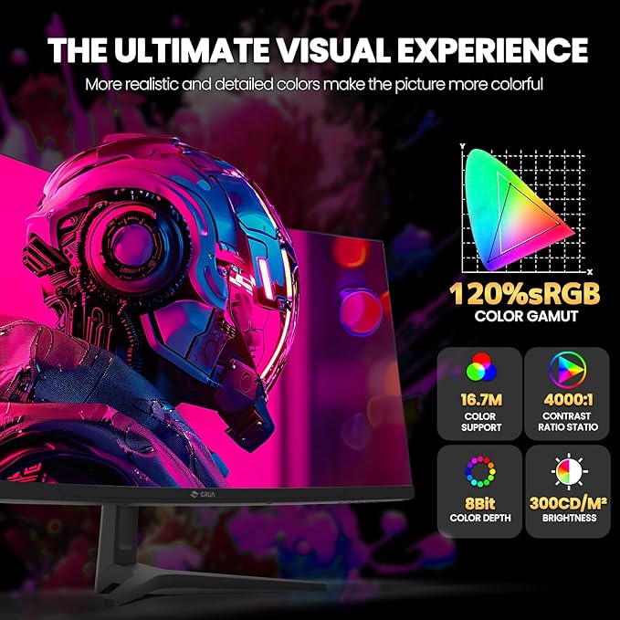 CRUA 34Inch Ultrawide Gaming Monitor, WQHD(3440 * 1440P) 144Hz/165Hz Curved Monitor,120% sRGB, Computer Monitor That Supports AMD Freesync, Wall Mountable Installs(HDMI, DP)-Black