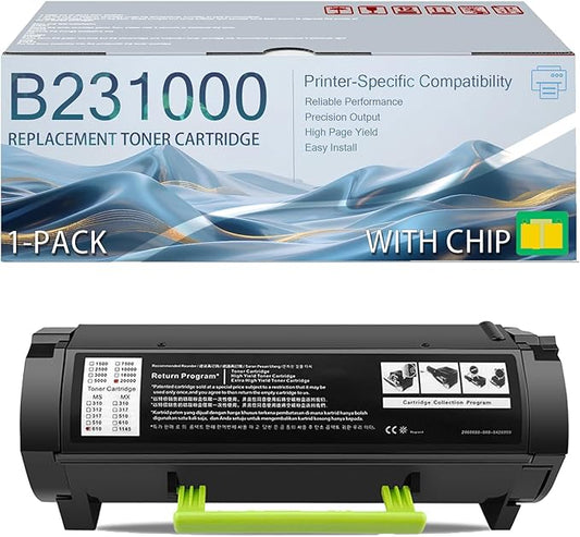 B231000 Black Toner Cartridge Compatible with Chip for Lexmark B2338 B2442 B2546 B2650 MB2338 MB2442 MB2546 MB2650 Laser Printer, 3000 Pages