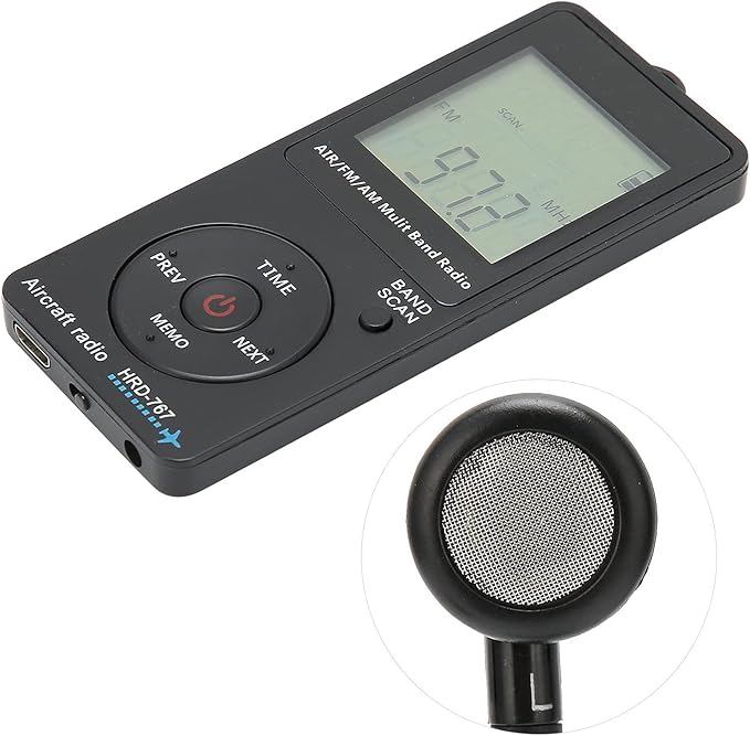 Aircraft Band Radio Receiver, Hand-held AM FM Portable FM/AM/AIR Band Radio with Backlit LCD Display, Earphone and Sleep Timer, Built‑in 400mAh Lithium Battery