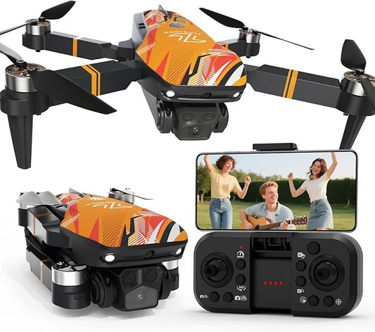 TT19 Drone with Camera 1080P for Adults, Drones with 270° Obstacle Avoidance Function, Brushless Motor, Level 3 Wind Resistance, Foldable Quadcopter Mini Drone for Beginners, Orange