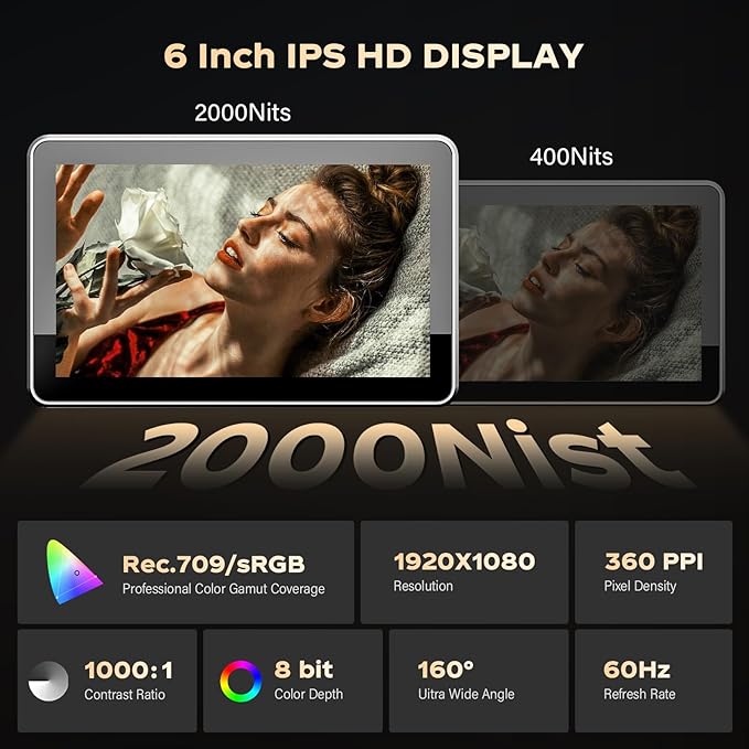 VILTROX DC-X2 Cage 6" SDI Camera Field Monitors 2000nits Super Bright Daylight Viewable External Monitor for 4k HDMI DSLR Touchscreen Monitor for Sony Canon Nikon with Sunshield 2200 MAh Battery